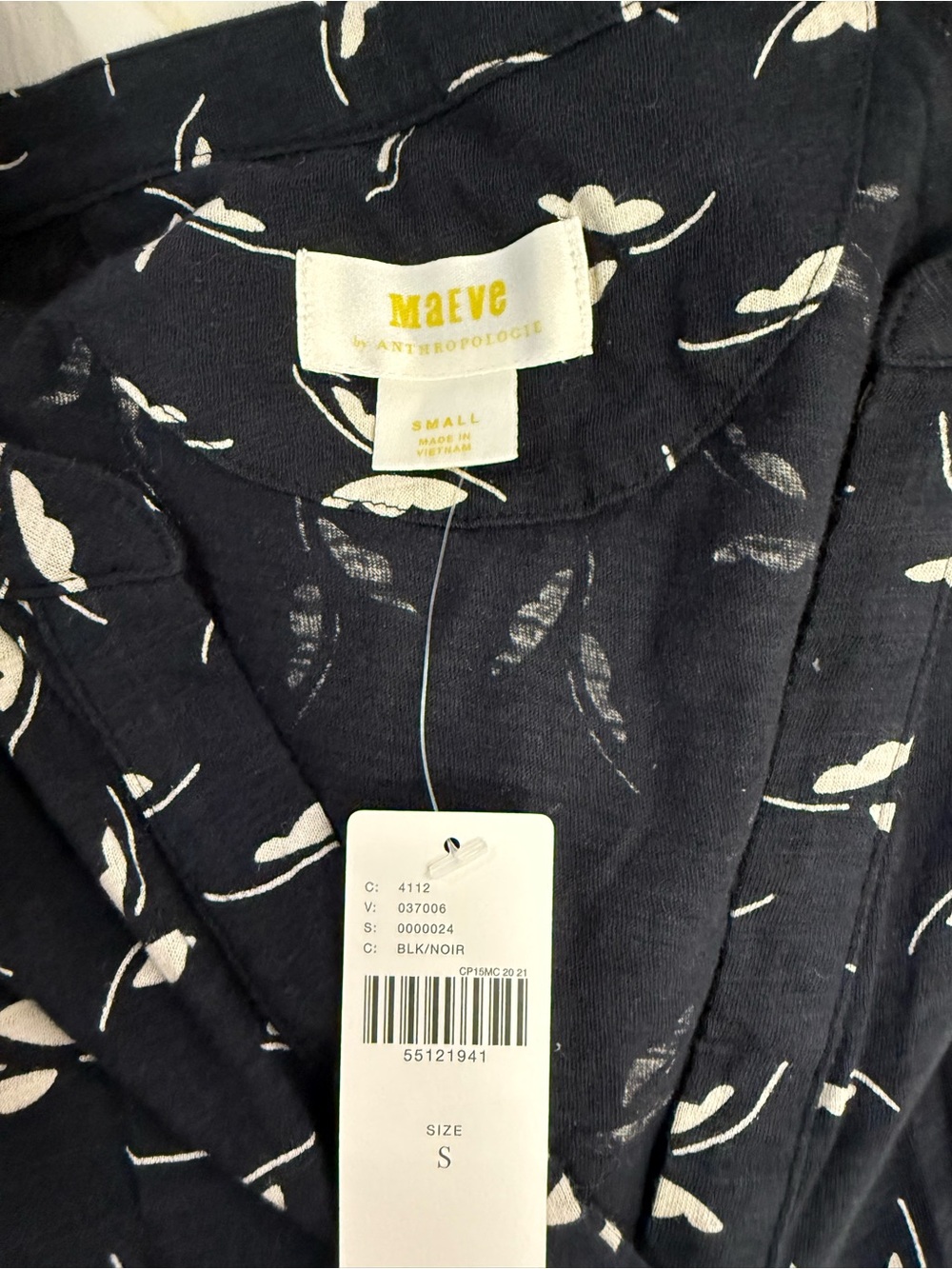 Anthropologie Maeve Winona women size  S Black Printed Peasant Tunic Blouse - Picture 6 of 7